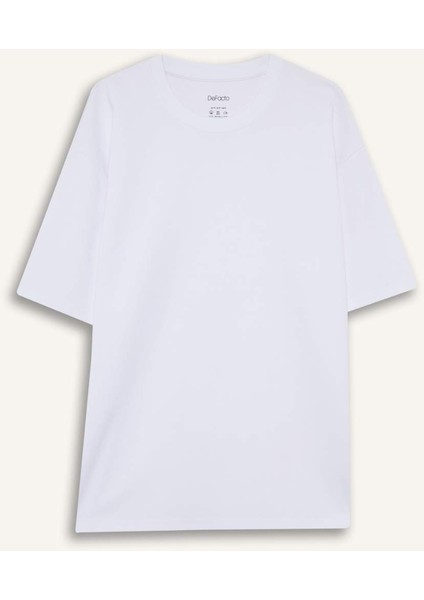 Oversize Geniş Kalıp Bisiklet Yaka Ağır Kumaş Basic Düz Kısa Kollu Tişört X3926AZ25AU