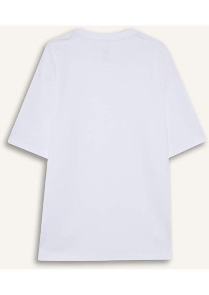 Oversize Geniş Kalıp Bisiklet Yaka Ağır Kumaş Basic Düz Kısa Kollu Tişört X3926AZ25AU