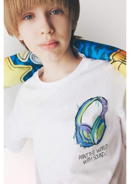 Erkek Çocuk Bisiklet Yaka Baskılı Kısa Kollu Tişört F0177A825SM