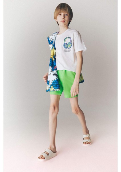 Erkek Çocuk Bisiklet Yaka Baskılı Kısa Kollu Tişört F0177A825SM