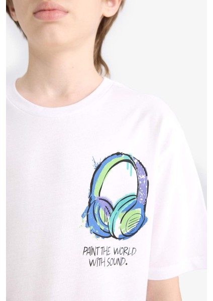 Erkek Çocuk Bisiklet Yaka Baskılı Kısa Kollu Tişört F0177A825SM