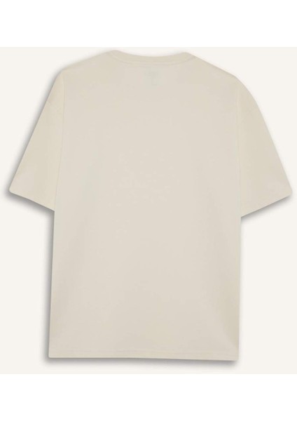 Oversize Geniş Kalıp Bisiklet Yaka Ağır Kumaş Basic Düz Kısa Kollu Tişört E9798AX25AU