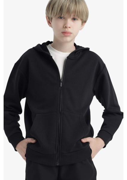 Erkek Çocuk Basic Düz Kapüşonlu Okul Fermuarlı Sweatshirt E9575A825AU