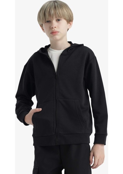 Erkek Çocuk Basic Düz Kapüşonlu Okul Fermuarlı Sweatshirt E9575A825AU