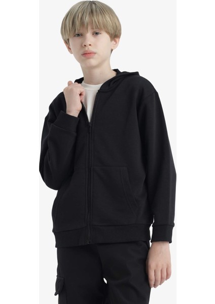 Erkek Çocuk Basic Düz Kapüşonlu Okul Fermuarlı Sweatshirt E9575A825AU