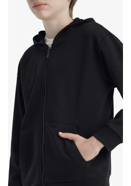 Erkek Çocuk Basic Düz Kapüşonlu Okul Fermuarlı Sweatshirt E9575A825AU
