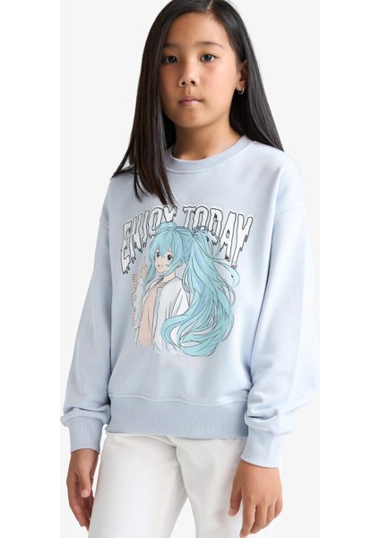 Kız Çocuk Relax Fit Bisiklet Yaka Anime Baskılı Sweatshirt E6495A825AU