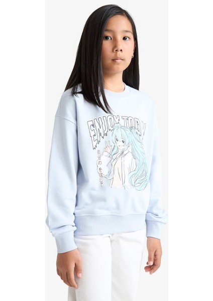 Kız Çocuk Relax Fit Bisiklet Yaka Anime Baskılı Sweatshirt E6495A825AU
