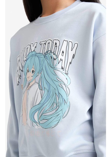 Kız Çocuk Relax Fit Bisiklet Yaka Anime Baskılı Sweatshirt E6495A825AU