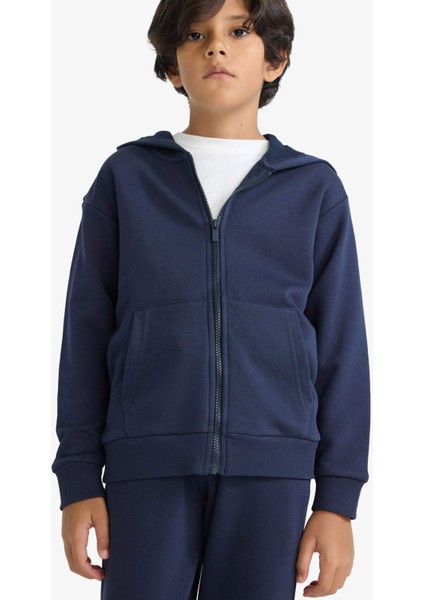 Erkek Çocuk Basic Düz Kapüşonlu Fermuarlı Sweatshirt E9575A825AU