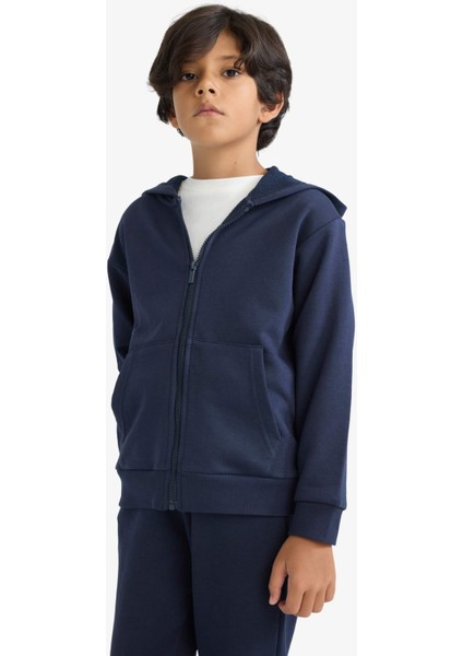 Erkek Çocuk Basic Düz Kapüşonlu Fermuarlı Sweatshirt E9575A825AU