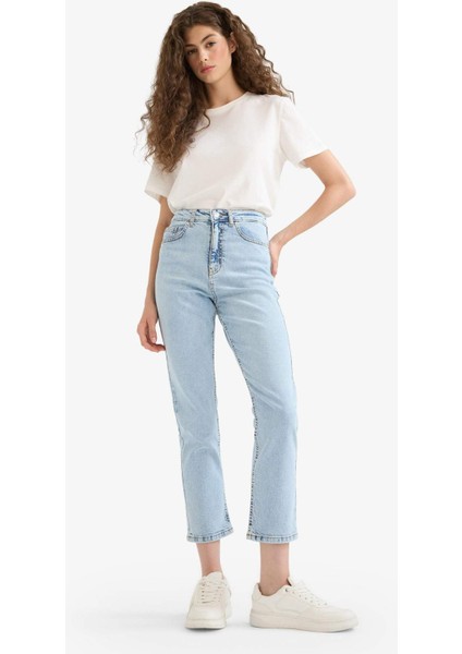 Mary Vintage Straight Fit Yüksek Bel Bilek Boy Jean Yıkamalı Pantolon