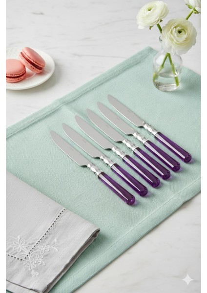6’lı Paslanmaz Çelik Mor Tatlı Bıçağı Seti