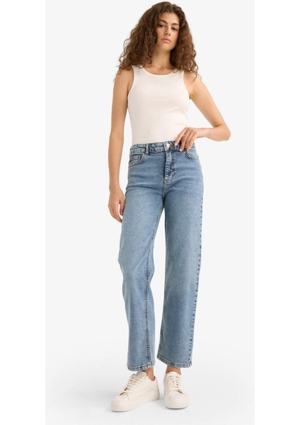 Comfort Straight Yüksek Bel Bilek Boy Jean Yıkamalı Pantolon E9818AX25AU