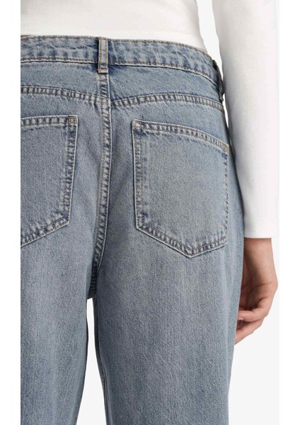 Straight Wide Yüksek Bel Uzun Jean Yıkamalı Pantolon E9126AX25AU