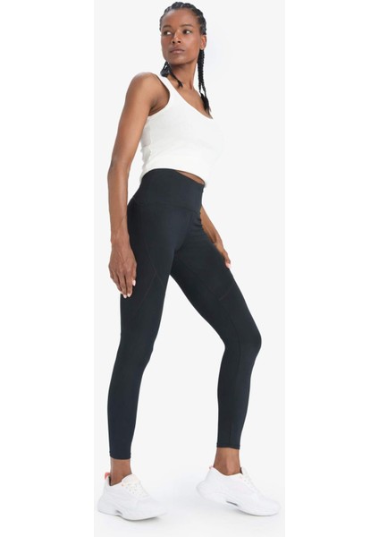Siyah Toparlayıcı Yüksek Bel Şekillendirici Esnek Sporcu Tayt Z0817AZ25AU