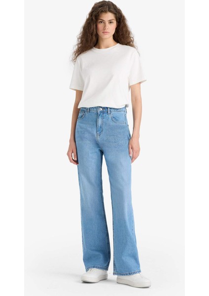 90's Wide Leg Yüksek Bel Uzun Jean Yıkamalı Pantolon E9106AX25AU
