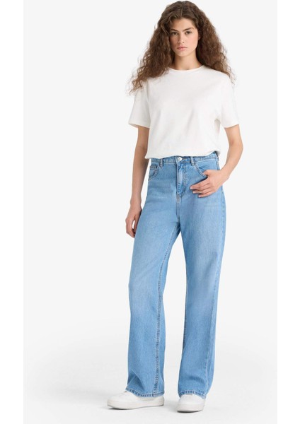 90's Wide Leg Yüksek Bel Uzun Jean Yıkamalı Pantolon E9106AX25AU