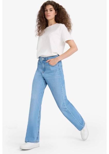 90's Wide Leg Yüksek Bel Uzun Jean Yıkamalı Pantolon E9106AX25AU