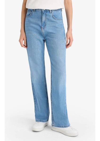 90's Wide Leg Yüksek Bel Uzun Jean Yıkamalı Pantolon E9106AX25AU