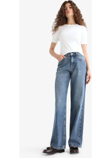 Straight Wide Yüksek Bel Düz Paça Uzun Jean Pantolon E9130AX25AU