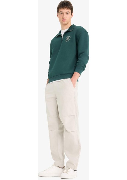 %100 Pamuk Wide Leg Beli Bağcıklı Lastikli Paraşüt Jogger Pantolon E8729AX25AU