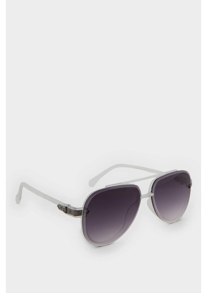 Erkek Oval Plastik Şeffaf Çerçeve Şeffaf Cam UV Güneş Gözlüğü F0574AXNS