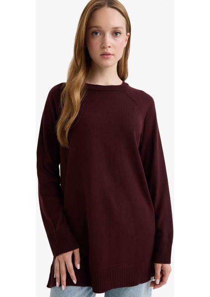 Regular Fit Bisiklet Yaka Basic Düz Triko Kazak Tunik C4474AX25WN