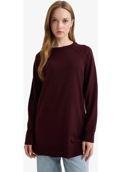 Regular Fit Bisiklet Yaka Basic Düz Triko Kazak Tunik C4474AX25WN