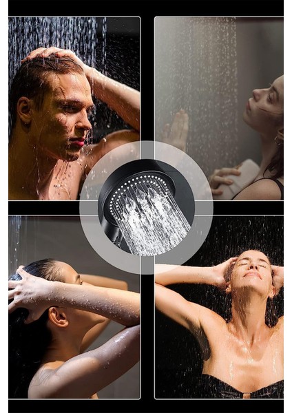 5 Fonksiyonlu Duş Başlığı ve Askı, 1,5m Siyah Örgülü Hortum, 3'lü Set