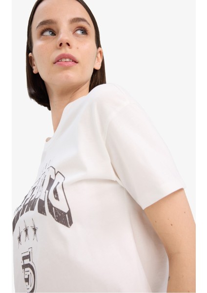 Regular Fit Bisiklet Yaka Baskılı Kısa Kollu Tişört F1208AX25SP