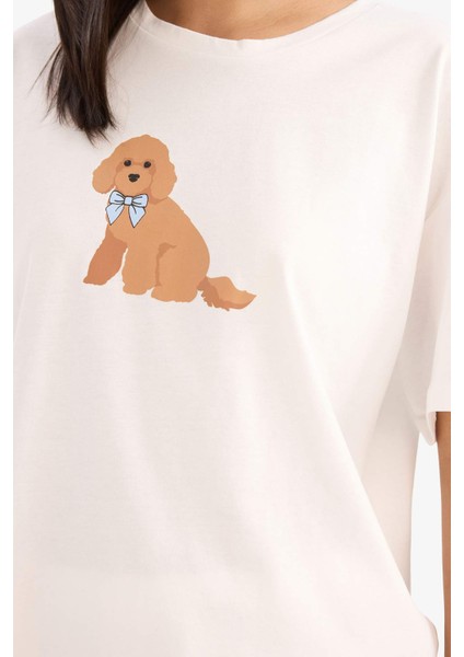 Pijama Takımı Kısa Kollu Üst Beli Lastikli Şort-Fall in Love E9826AX25SM