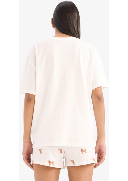 Pijama Takımı Kısa Kollu Üst Beli Lastikli Şort-Fall in Love E9826AX25SM