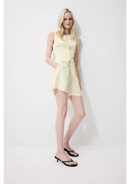 Yüksek Bel Keten Karışımlı Şort F0005AX25SM