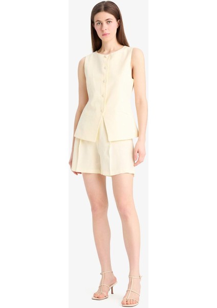 Yüksek Bel Keten Karışımlı Şort F0005AX25SM