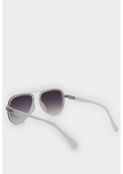 Erkek Oval Plastik Şeffaf Çerçeve Şeffaf Cam UV Güneş Gözlüğü F0574AXNS