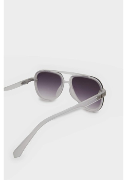 Erkek Oval Plastik Şeffaf Çerçeve Şeffaf Cam UV Güneş Gözlüğü F0574AXNS