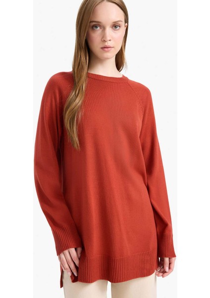 Regular Fit Bisiklet Yaka Basic Düz Triko Kazak Tunik C4474AX25WN