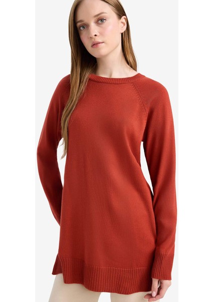 Regular Fit Bisiklet Yaka Basic Düz Triko Kazak Tunik C4474AX25WN