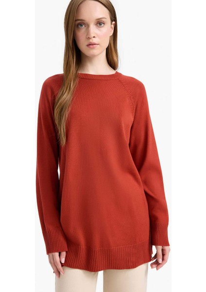 Regular Fit Bisiklet Yaka Basic Düz Triko Kazak Tunik C4474AX25WN