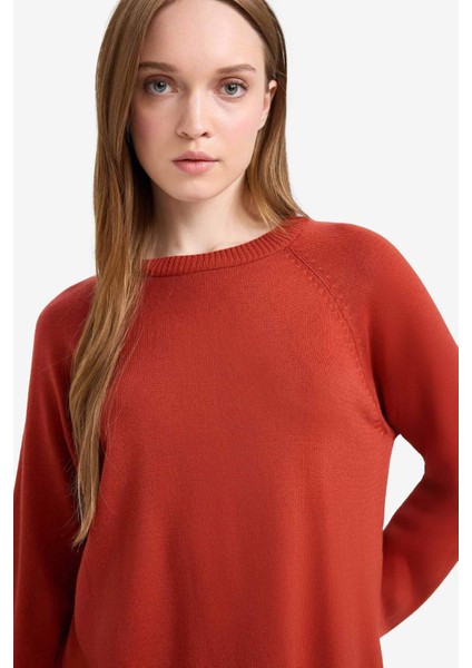 Regular Fit Bisiklet Yaka Basic Düz Triko Kazak Tunik C4474AX25WN