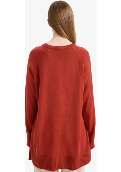 Regular Fit Bisiklet Yaka Basic Düz Triko Kazak Tunik C4474AX25WN