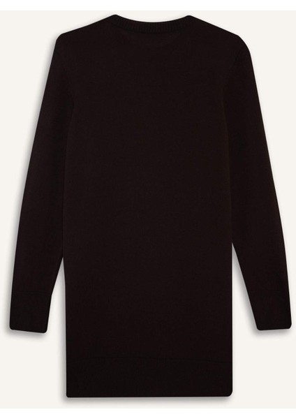 Regular Fit Bisiklet Yaka Yırtmaçlı Basic Düz Triko Kazak Tunik H3431AZ25WN