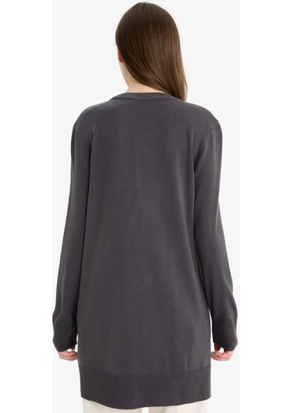 Regular Fit Bisiklet Yaka Yırtmaçlı Basic Düz Triko Kazak Tunik