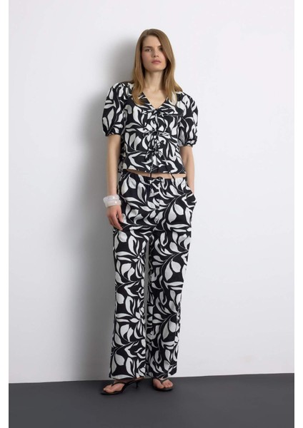 Wide Leg Poplin Kumaş Palazzo Pantolon Yüksek Bel Uzun Boy Geniş Paça E9907AX25SM