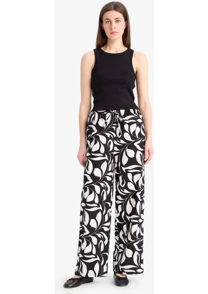 Wide Leg Poplin Kumaş Palazzo Pantolon Yüksek Bel Uzun Boy Geniş Paça E9907AX25SM