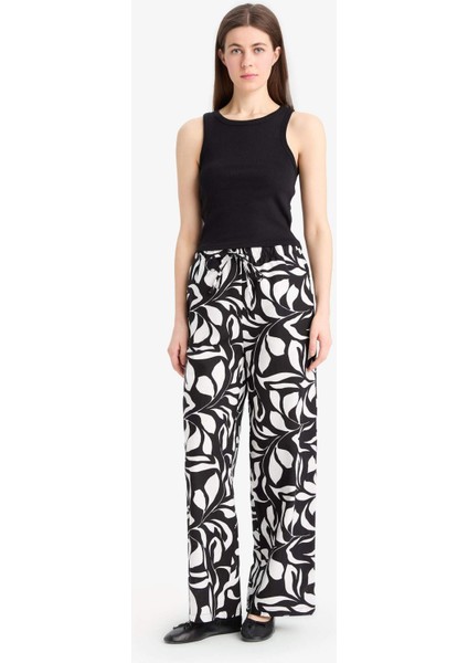 Wide Leg Poplin Kumaş Palazzo Pantolon Yüksek Bel Uzun Boy Geniş Paça E9907AX25SM