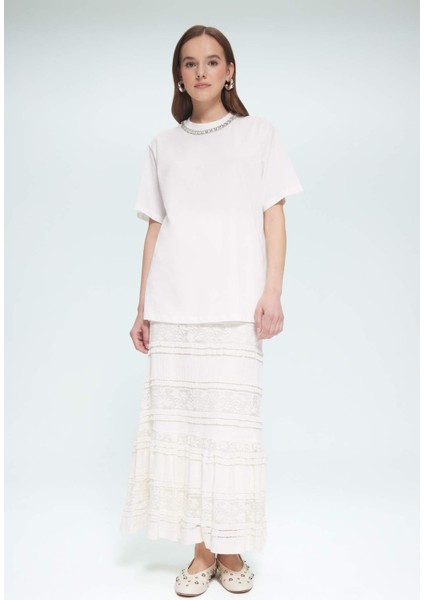 Regular Fit Taş İşleme Detaylı Bisiklet Yaka Kısa Kollu Tunik F1801AX25SM