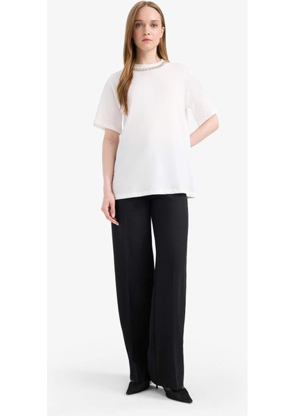 Regular Fit Taş İşleme Detaylı Bisiklet Yaka Kısa Kollu Tunik F1801AX25SM