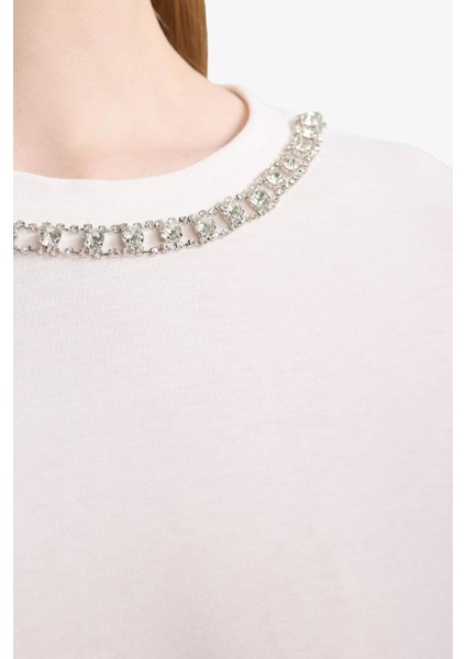 Regular Fit Taş İşleme Detaylı Bisiklet Yaka Kısa Kollu Tunik F1801AX25SM